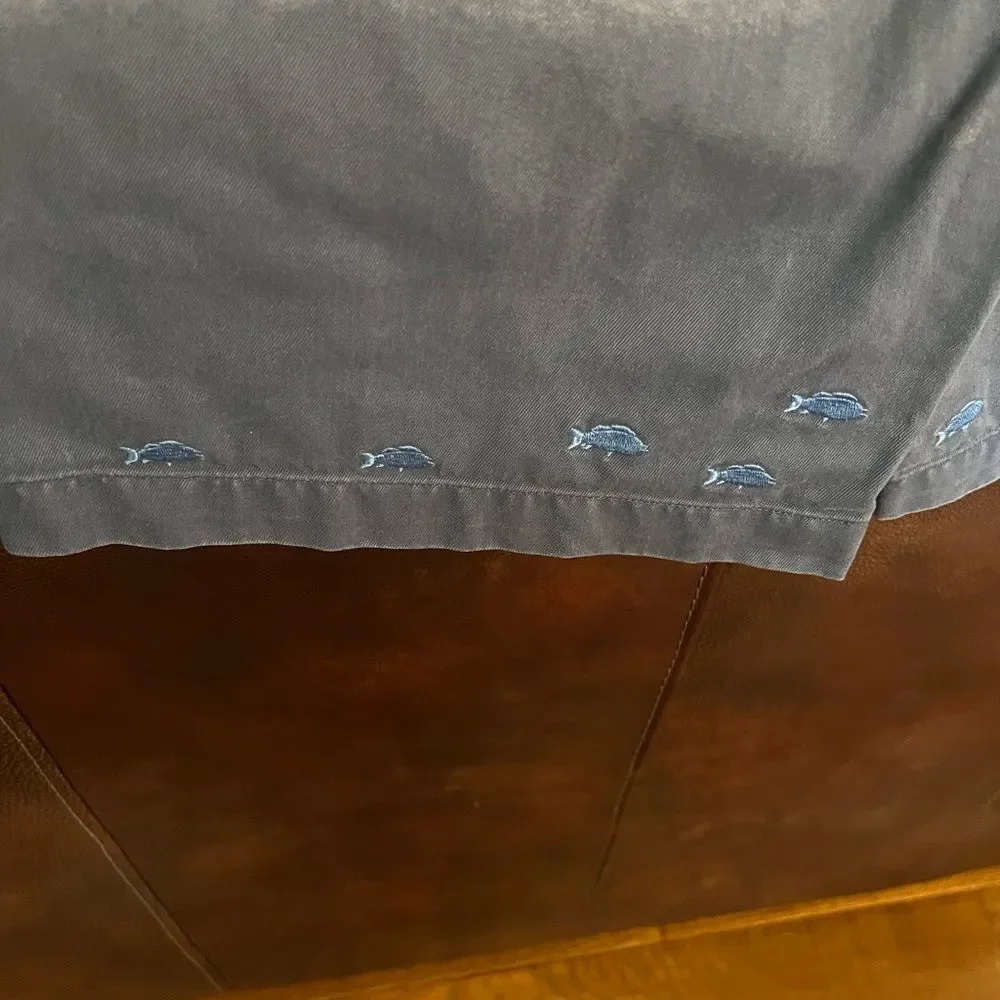 Vineyard Vines boys size 18 navy blue shirts with fish and a boat
